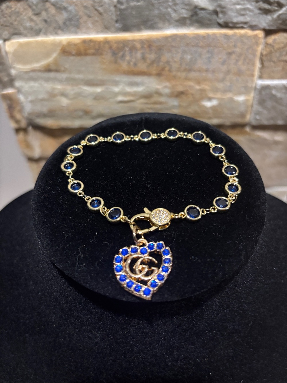 Gold-Tone Bracelet with Blue Stone GG  Heart Charm